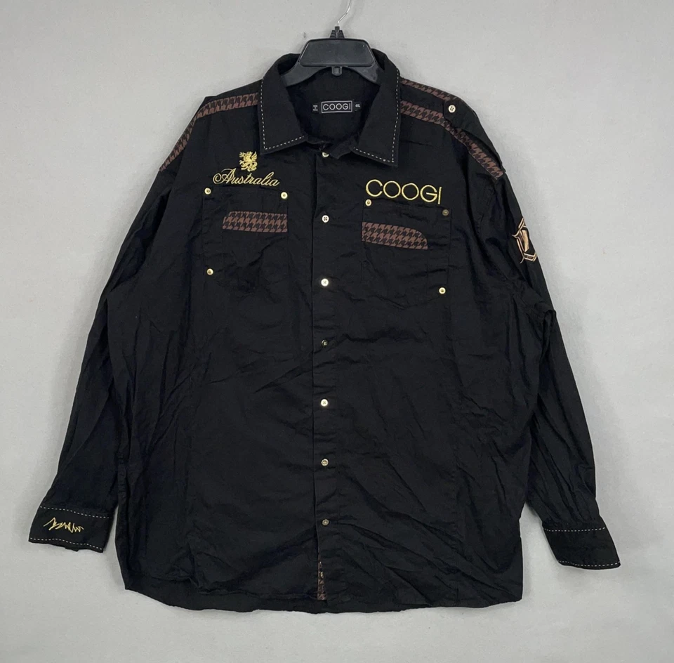 Coogi Shirt Mens 4XL Black Australia Embroidered Button Up Long Sleeve Military - Image 1 of 4