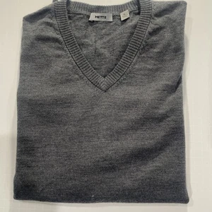 Mette Herren Pullover 100% Merinowolle Grau V-Ausschnitt Größe XL - Bild 1 von 13