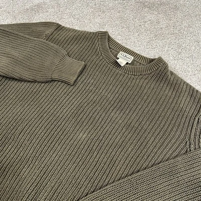 LL Bean Sweater Mens LT Olive Green Ribbed Textured Fisherman Knit Commando - Image 1 of 4