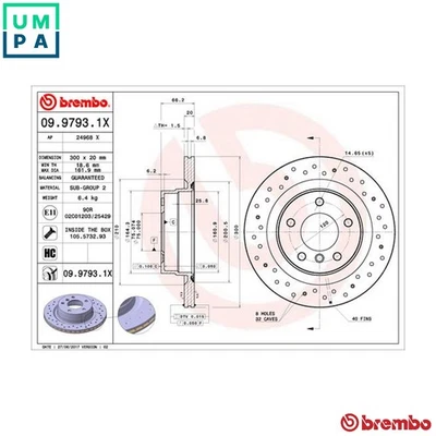 2x BRAKE DISC 09.9793.1X FOR BMW N46B20E/B20CC/B20CB 2.0L 4cyl 3 SERIES 2.5L - Image 1 of 4