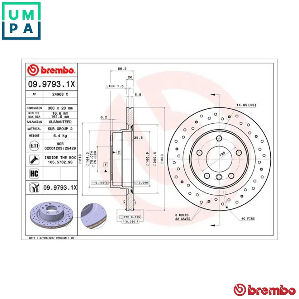 2x BRAKE DISC 09.9793.1X FOR BMW N46B20E/B20CC/B20CB 2.0L 4cyl 3 SERIES 2.5L - Image 1 of 4