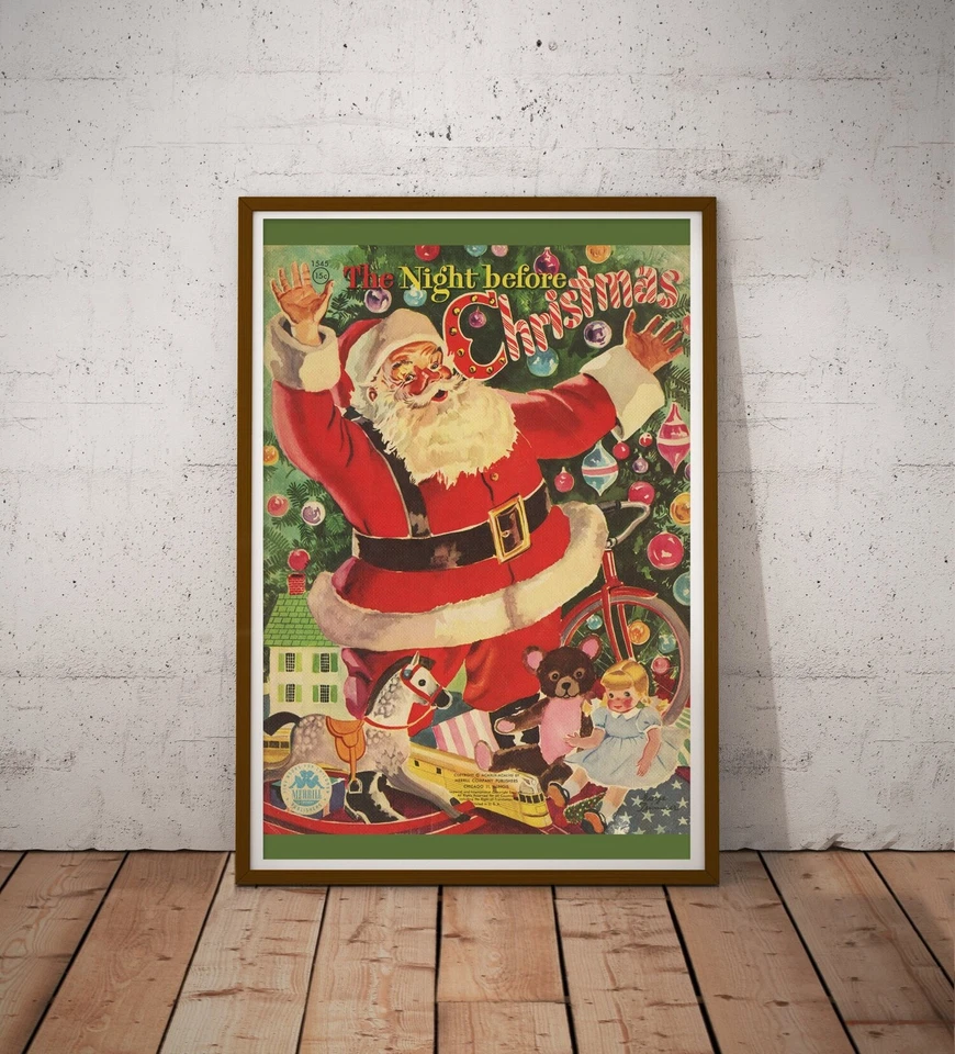 1949 Night Before Christmas Poster | Vintage Santa Claus Wall Art