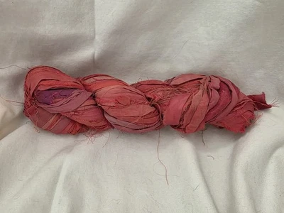 100g Recycled Sari Silk Ribbon Yarn, Lot Of 1, Orange - Image 1 of 2
