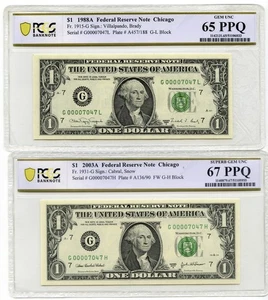 1988 - 2003 $1 $2 Federal Reserve Notes Matching Serial PCGS 65 67 PPQ Set L953 - Picture 1 of 4