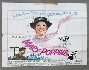 Mary Poppins Original Quad Movie Cinema Poster Julie Andrews Disney 1970s RR - Picture 1 of 14