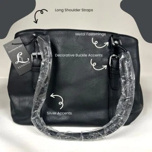 Schultertasche Damen schwarz Kunstleder mit drei Fächern - Bild 1 von 5