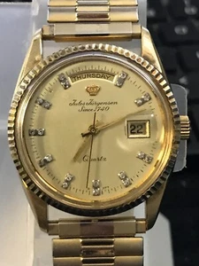 Jules Jurgensen 35mm Diamond Dial 6482 President Golden men's Watch Run(Lot2498) - Picture 1 of 11