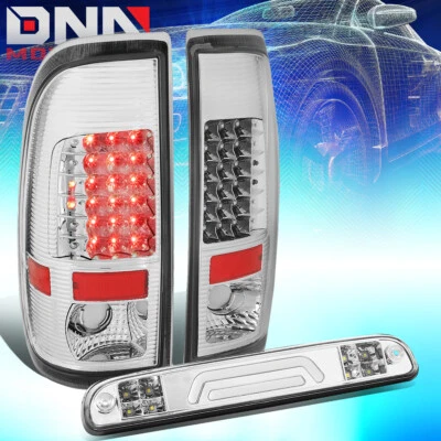 FIT 99-07 FORD SUPER DUTY LANTERNAS TRASEIRAS LED + BARRA 3D TERCEIRA LÂMPADA DE FREIO/CARGA CROMADA - Imagem 1 de 4