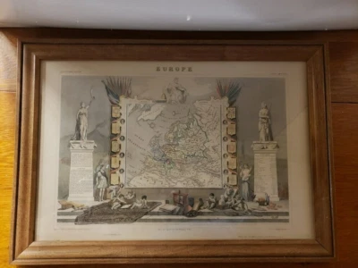 Mapa de Europa antiguo enmarcado de mediados del siglo XIX Atlas Universal Illustre coloreado a mano Foto 1 de 4