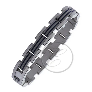 Silver Titanium Inlay / Plus Design Bracelet Bangle Black Silver Design Bracelet - Picture 1 of 6