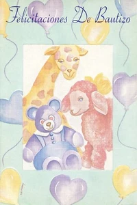 Spanish Vintage CHRISTENING DE BAUTIZO Card, Cute Baby Animal Art by CV MADAY +✉ - Picture 1 of 6