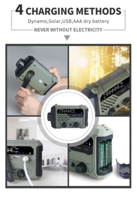 Power Bank m. Kurbelradio  Solar- & Dynamo-Koffer-Radio mit LED-Lampe Notfall - Bild 1 von 4