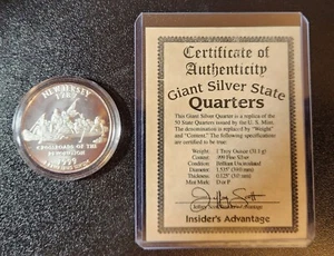 1999 NEU TRIKOT 1 Unze 0,999 SILBER RUND 50 STAATEN RIESIG SILBER STAAT VIERTEL COA - Bild 1 von 3