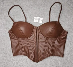 Windsor Faux Leather Sleeveless Strappy Bustier Brown Corset Top Size Medium - Picture 1 of 3