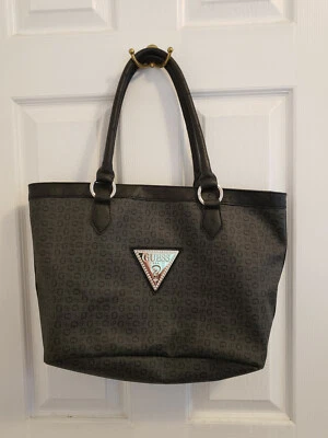 GUESS Large Vintage Hobo Black & Gray Purse Handbag Tote PVC - Image 1 of 4