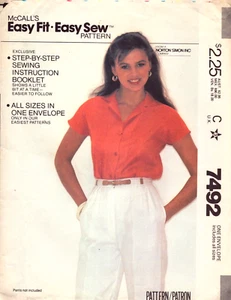 McCall's 7492 ~ Misses Sizes ~ Petite-Small-Medium-Button Shirt w/Notched Collar - Picture 1 of 5