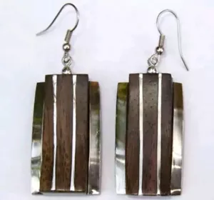 Sono Holz Ohrringe handgefertigt Bio Naturschmuck 1 Paar Silber Stahl - Bild 1 von 3