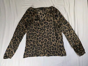 Blusa Top Banana Republic Mujer Pequeña Marrón Negra Estampado Guepardo Cuello en V Elastizada - Imagen 1 de 14