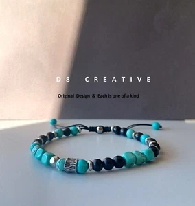 Bracciale uomo nuovo turchese con anima pianta naturale acciaio inox tessuto a mano - Foto 1 di 4