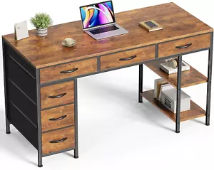 Computer Desk with 6 Drawers, 47 Inch Office Desk with Shelves, Reversible Gamin - Picture 1 of 12
