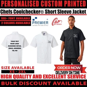 Personalised Custom Premier Chefs Cool Checker short sleeve jacket Top PR902 - Picture 1 of 7