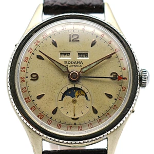 Vintage Rodana Moonphase Triple Calendar Men's Wristwatch - Picture 1 of 8