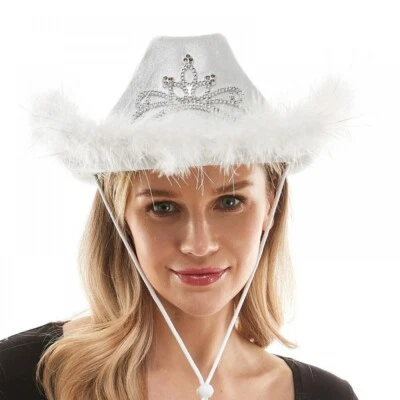 Feather Light-Up Cowboy Hat Music Festival Halloween Costume Accessory 3 COLORS - Image 1 of 2