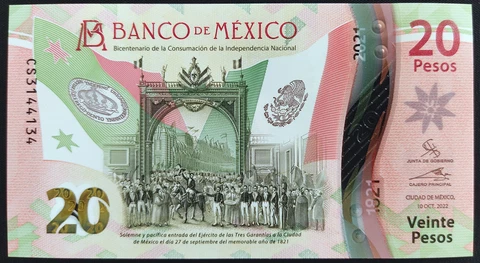 MEXICO $20 + SERIES CS date 10-October-22 + Gerardo E. sig INDEPENDENCE POLYMER Cover