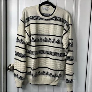 Vintage geometrischer 3D strukturierter Strickpullover mit Rundhalsausschnitt Größe Large Herren - Bild 1 von 5