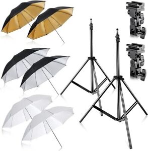 Neewer Flash Mount Three Umbrellas Kit (2)33"/84cm White Silver Gold Reflective
