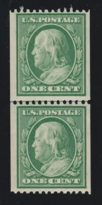 US 348 1c Franklin Coil Line Pair Mint w/ Weiss Cert F-VF OG NH SCV $650 - Image 1 of 3
