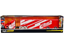 1/64 Maisto Mack Anthem Semi & Enclosed Transporter Trailer Eibach Red 12418Ei