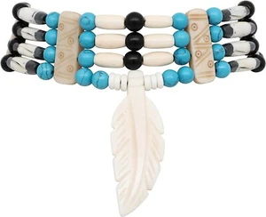 Choker Necklace Buffalo Bone 4 Row Hairpipe Feather Native American Style - Picture 1 of 4