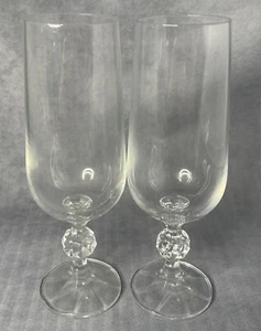 Bohemian Crystal Claudia Champagne Flutes Set Of 2 Ball Stem Prism Base - Picture 1 of 8