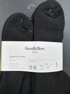 Goodfellow & Co 6er-Pack Baumwolle Quarter Crew-Socken für Herren ZG3 schwarz Größe 12-15 NEU - Bild 1 von 9