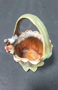 Glazed Pottery Majolica Style Cabbage Planter With Handle and 1 Birds - Bild 1 von 5