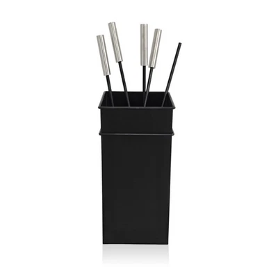 Kit di 5 utensili da camino in acciaio nero con supporto elegante - Immagine 1 di 4