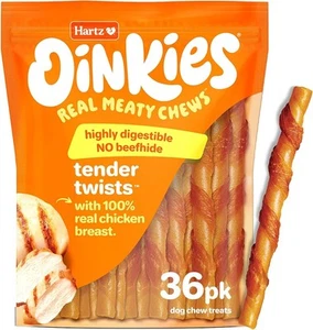 Oinkies Tender Twists with Real Chicken Breast Rawhide-Free Dog Treats, Highly D - Picture 1 of 1