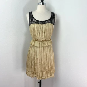 Papaya Gold Crinkle Schwarz Spitze Kleid Small Boho Whimsy Goth Landhaus Feenkern - Bild 1 von 10