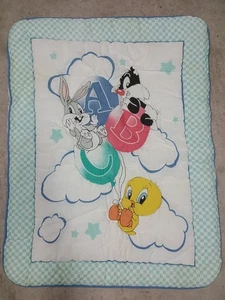 Vintage Looney Tunes Baby Blanket Crib Comfort Sylvester Tweety Bird Bugs Bunny - Picture 1 of 24