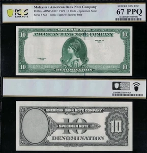 SC 1929 10 Units American Bank Note Company Specimen PCGS 67 PPQ SUPERB GEM UNC - Picture 1 of 3