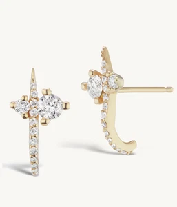 Sophie Ratner 14k Yellow Gold and Natural Diamond Hooked Pave Studs (Pair) - Picture 1 of 5