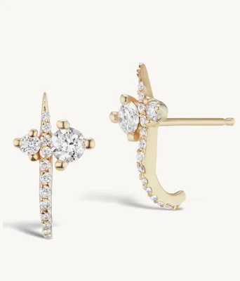 Sophie Ratner 14k Yellow Gold and Natural Diamond Hooked Pave Studs (Pair) - Image 1 of 4
