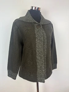 Cardigan donna romano pura lana maglia grossa colletto e ricamo floreale - piccolo - Foto 1 di 9