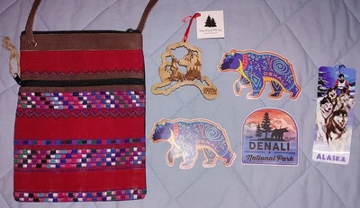 Handmade Leather Woven Cross Body Shoulder Bag with Denali Park Souvenirs - Image 1 of 4