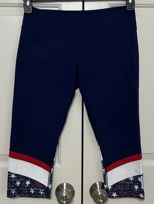 NWOT Reebok Size L Red White Blue Stars stripes active Capri Leggings women's - Image 1 of 4