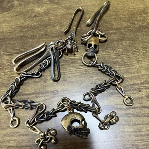 Initial Kmrii Leather Wallet Chain with Skull & Bell, Custom Burnt Metal, Used - Picture 1 of 10