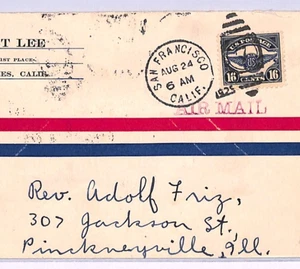 USA Air Mail 16c WINGS (#C5) Cover 1925 San Francisco-Chicago-Pinckneyville XA23 - Picture 1 of 12