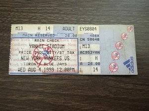 NEW YORK YANKEES vs. TORONTO BLUE JAYS - 4 AGOSTO 1999 BIGLIETTO STUB M13 POSTO 14 - Foto 1 di 2