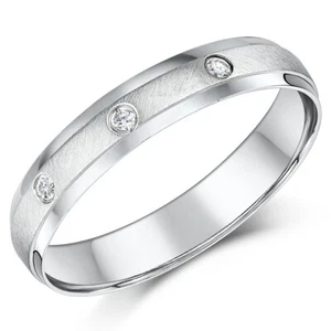 9ct Oro Blanco Diamante Anillo Mate Y Pulido Corte Forma Banda 4mm Marca UK - Imagen 1 de 5